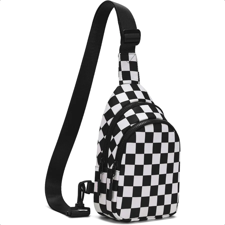 

2025 Lightweight Water Resistant Sling Bag for women checkered crossbody bags Adjustable Strap Zippered Pockets