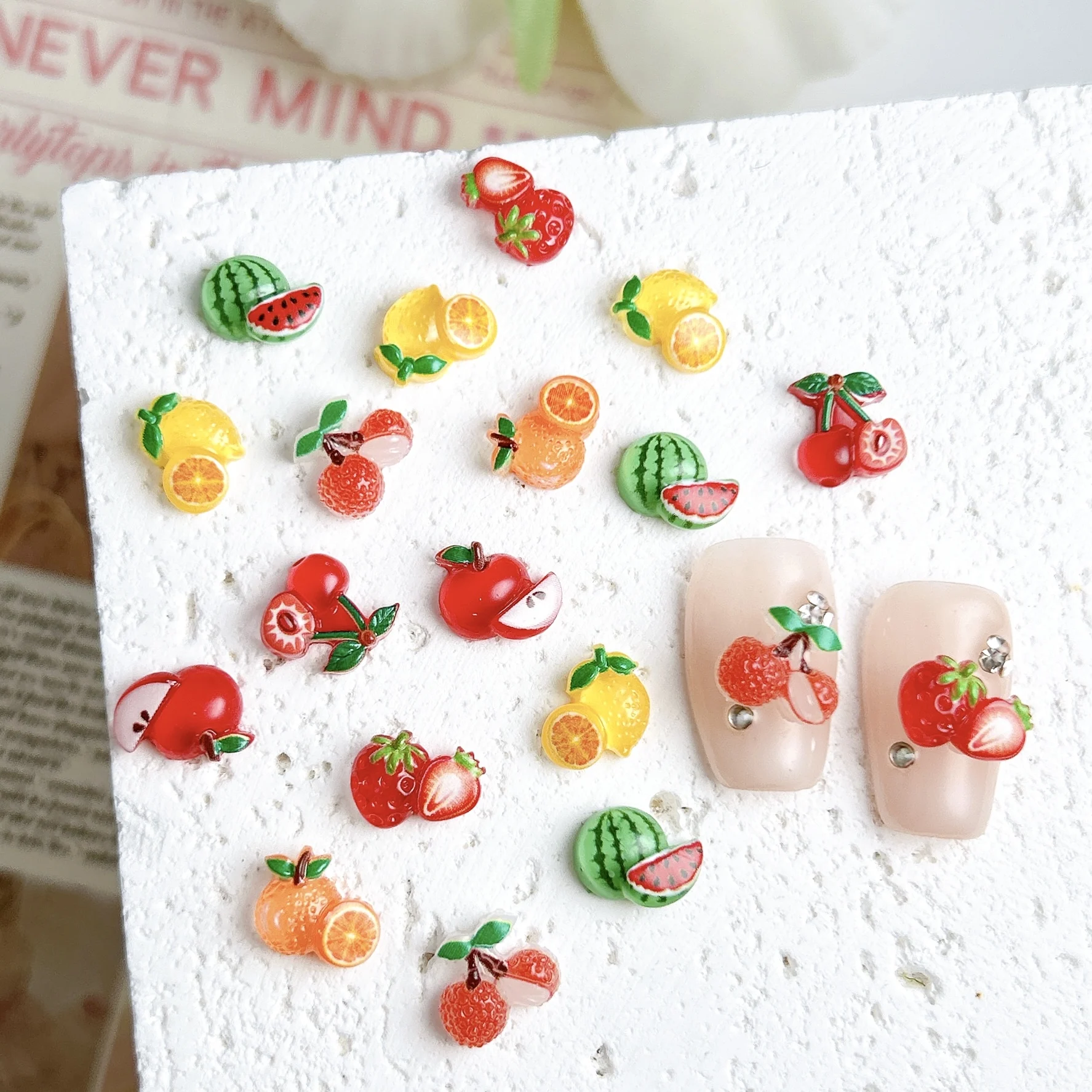 

30PCS Creative Colorful Lemon Watermelon Nail Art Charms 3D Cute Simulated Litchi Cherry Fruit Resin Nail Decorations DIY Nails