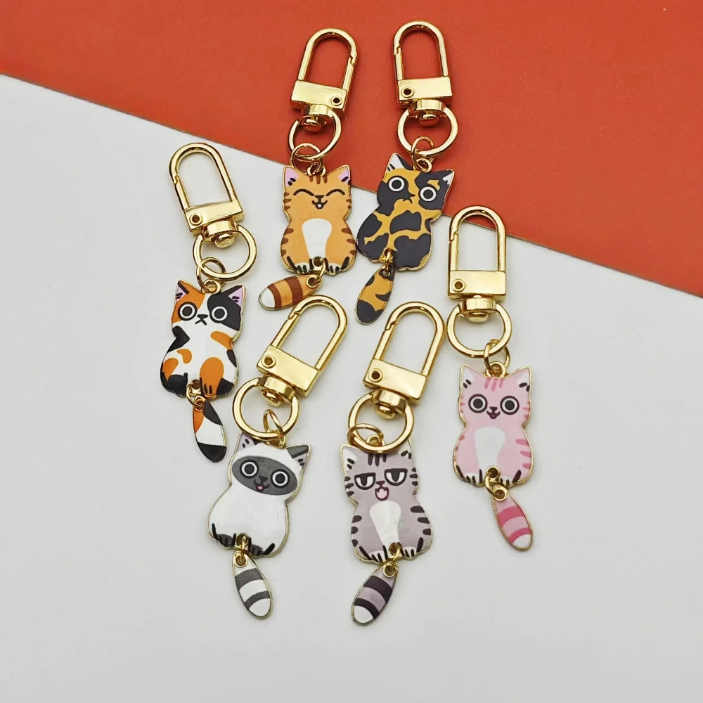 

Originality Small Cat Pendant Keychain Metal Printing Color Personality Keyring Animal Cute Backpack Buckle Key Chain Ring Gift