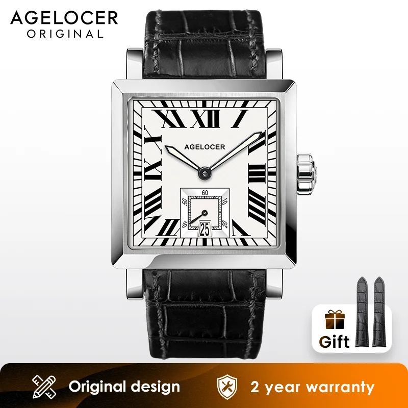 AGELOCER Original Codex Watch Men\'s Square Business Formal Automatic Mechanical Watch Birthday Gift for Men