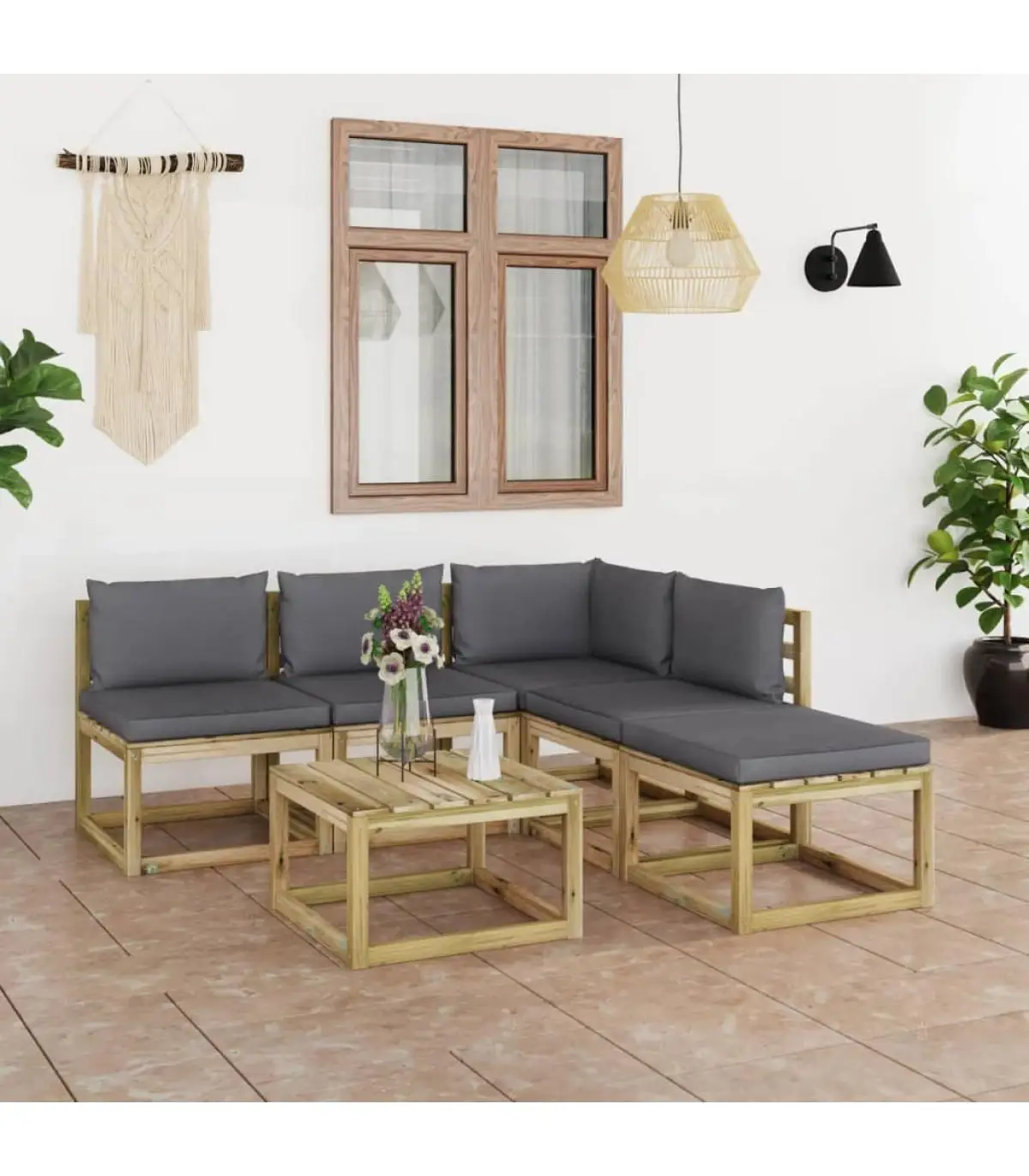 Garden sets garden furniture set 6 pieces with anthracite gray cushions