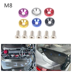 6pcs Car Modified Hex Fasteners Fender Washer Bumper Aluminum JDM Fender Washers and M8 Bolt For Engine Concave Screws