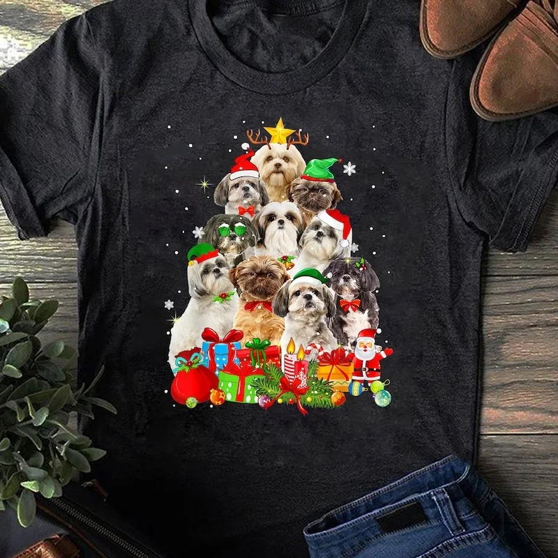 تي شيرت كاجوال لعطلة عيد الميلاد، تي شيرت قطني فضفاض بياقة دائرية وأكمام قصيرة، قميص مطبوع احتفالي، هدية مثالية لحفلة عيد الميلاد #1