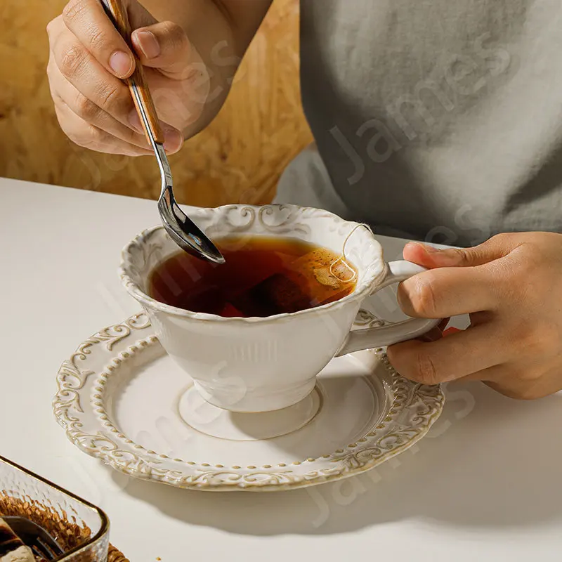 

Tea Cup and Tea Tray Baroque Style Ceramic Coffee Nordic Style Coffee Mug Vintage Mug Cup and Tea Tray Solid Color Mug Cup Home