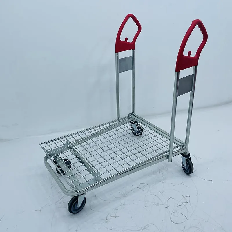 Supermarket shopping cart trolley small trailer small trolley double handle single layer truck load king trolley pull truck