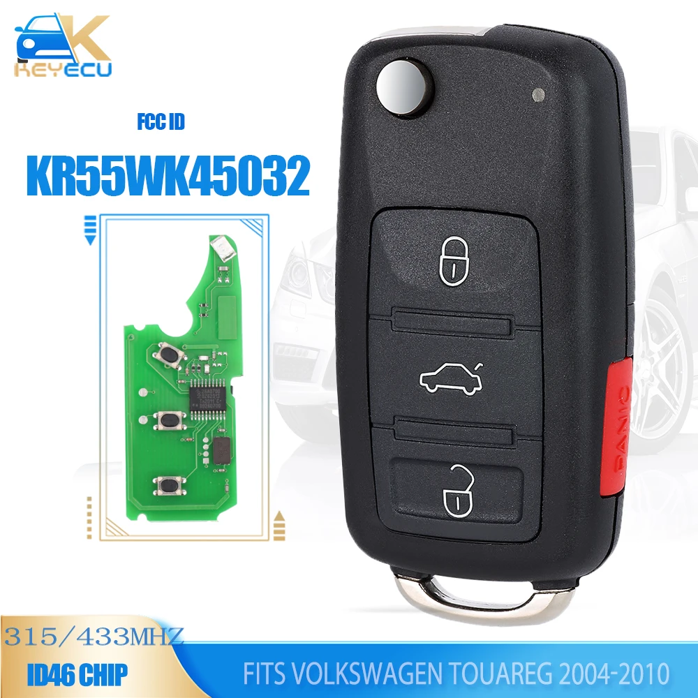 KEYECU Key 315MHz / 433MHz ID46 Keyless-Go chiave remota per VW Volkswagen Touareg 2004 2005 2006 2007 2008 2009 2010