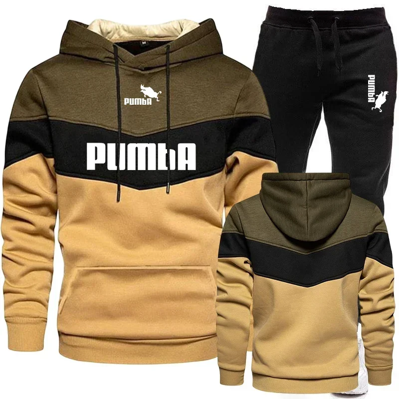 Mens Tracksuit Wear Stripe Hoodies+Sweatpants 2 Piece Set 2023 New Fashion High Quality Autumn Winter Daily Casual Jogging Suit