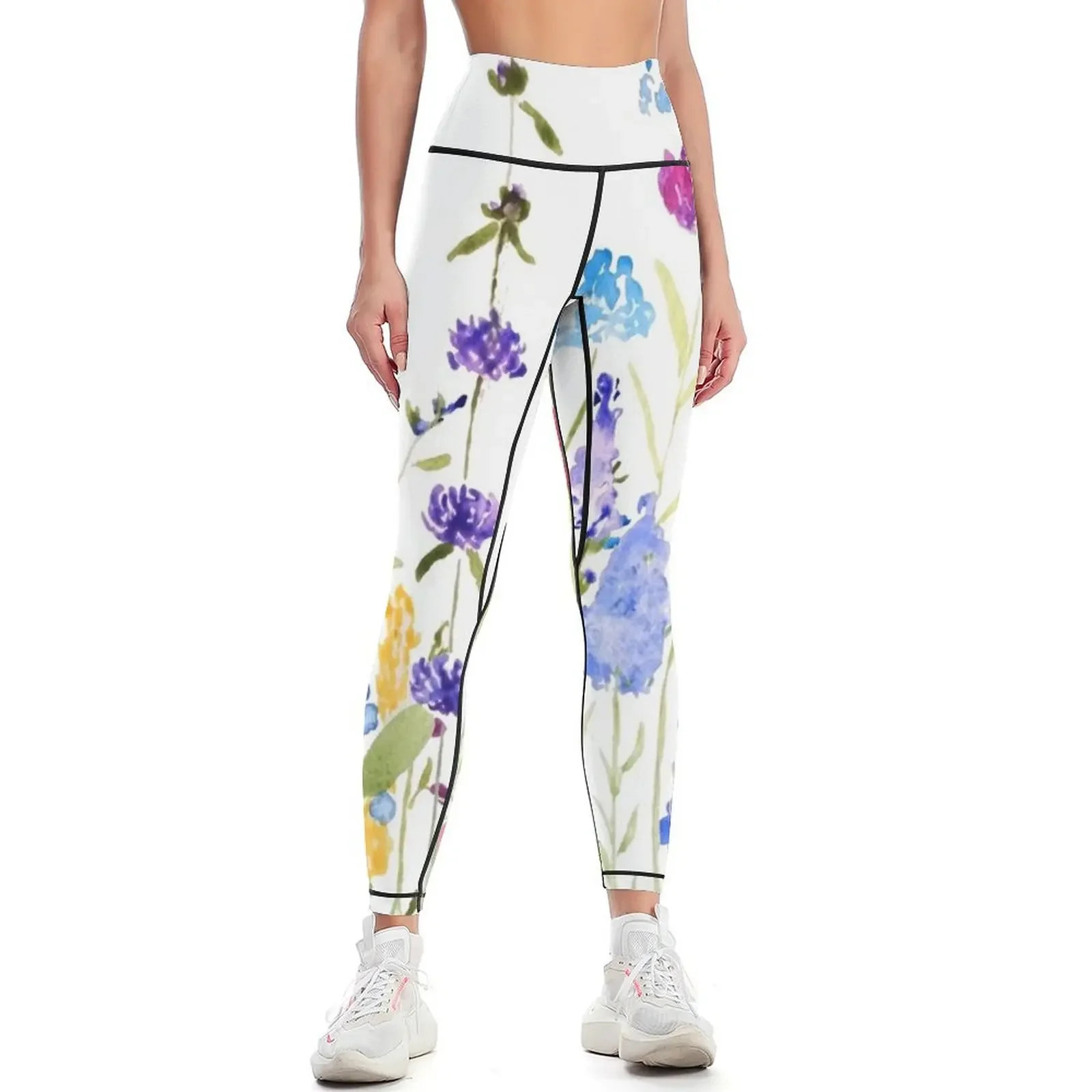 

hand painted colorful wild flowers watercolor painting Leggings Legging sport jogging pants sports shirts gym Womens Leggings