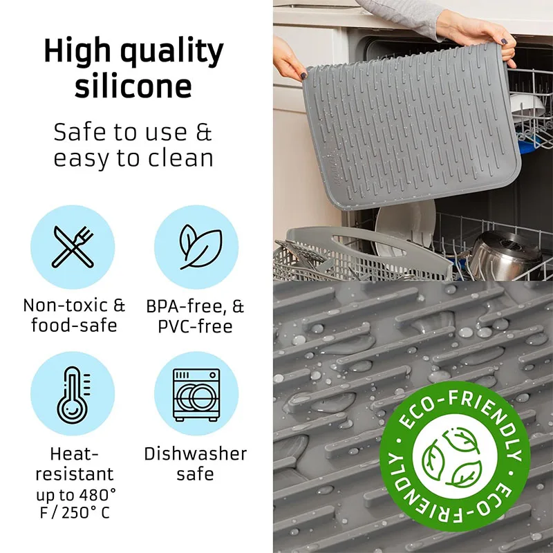 28x20in Silicone Extra Large Dish Drying Mat Counter top Dish Draining Sink Mat for Drainable airdryable Nonslip durable