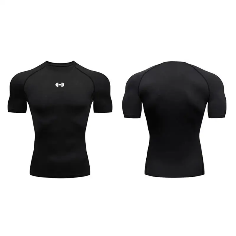 Compression T-shirt men's summer sportswear running T-shirt elastic quick drying sports top T-shirt gym dumbbell exercise shirt