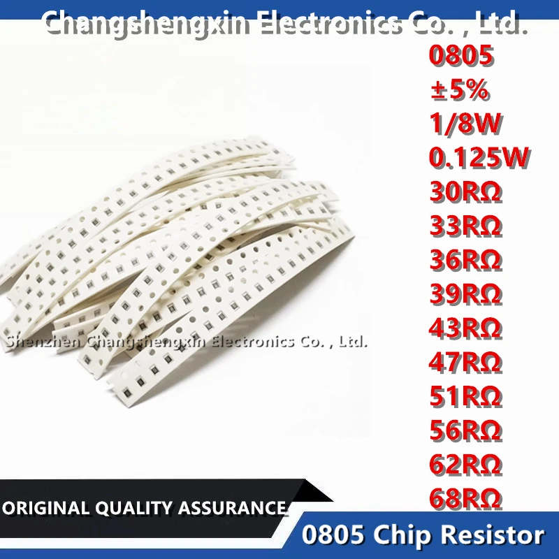 

100PCS 0805 SMT Chip Resistor Tolerance ±5% 1/8W 0.125W Resistance 30RΩ 33RΩ 36RΩ 39RΩ 43RΩ 47RΩ 51RΩ 56RΩ 62RΩ 68RΩ Ohm