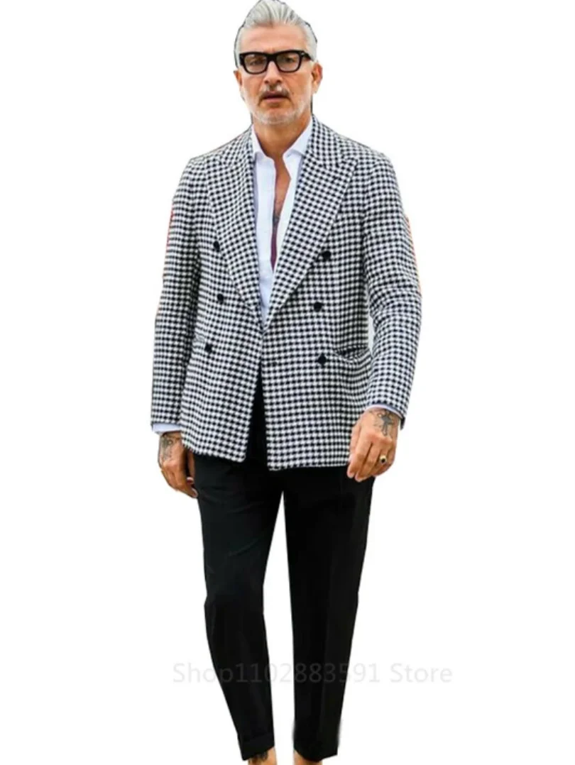

1 piece New Men's Suits Jacket Fashion Hounds tooth Notch Lapel One Coat Slim Fit Groom Tuxedos Only Blazer For Wedding Business