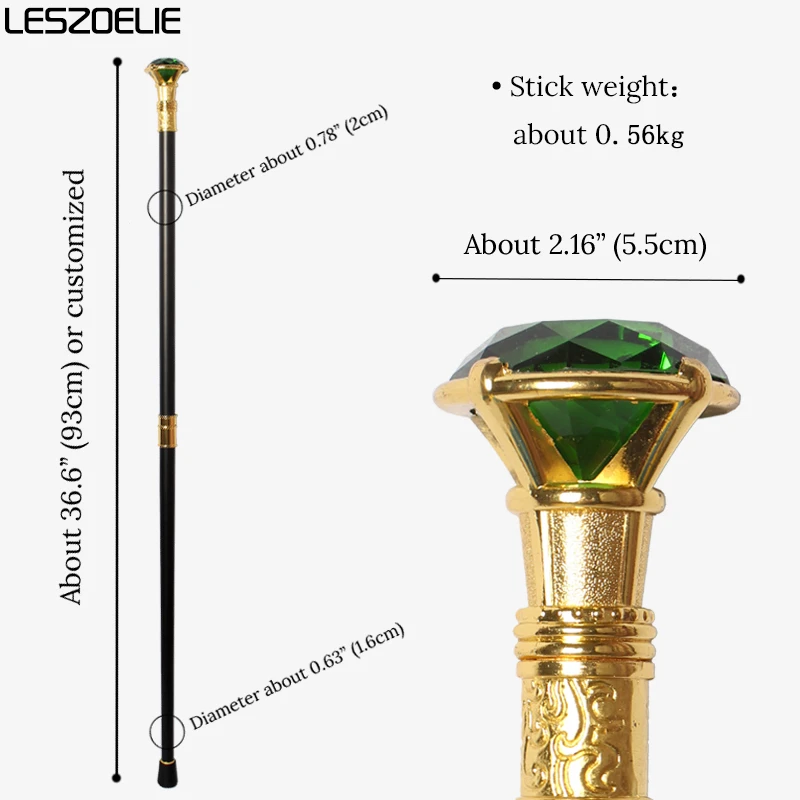 عصا المشي الماسية باللون الأخضر الزمردي مع مقبض ذهبي، عصا تزيين أنيقة عتيقة للرجال والنساء #3