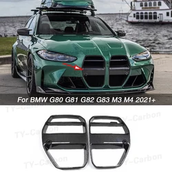 Car Front Bumper Grille Dry Carbon Fiber for BMW G80 G81 M3 G82 G83 M4 2021+ Racing Front Bumper Grille Air Intake Grills FRP