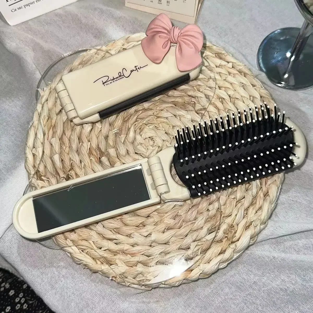 Foldable Luxury Portable Air Cushion Hair Brush with Mirror, Smoothing and Massaging Comb in One