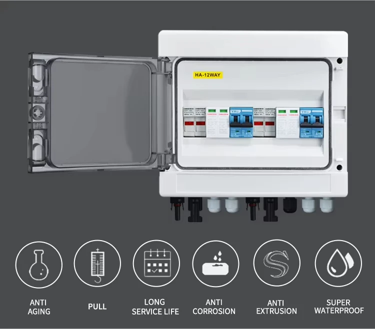 DHLX-PV2/2 IP65 Caja combinadora solar de CC Pv 2 en 2 salidas 2 cuerdas 500V 1000V Caja combinadora