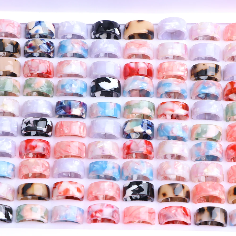 10/20/30/50 قطعة/الوحدة سحر الموضة جميل متعدد الألوان نمط الراتنج النساء خواتم لطيف مضحك فنجر مجوهرات هدايا الحفلات نمط مختلط
