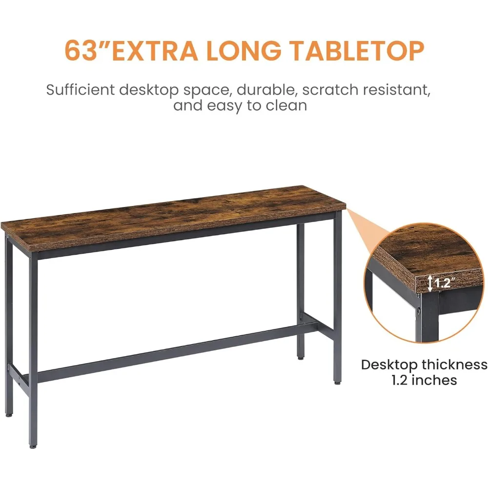 Bars Table with Stools - Long Bars Table Set with 3 PU Upholstered Bar Stools - Bar Table for Kitchen Table, Living Room