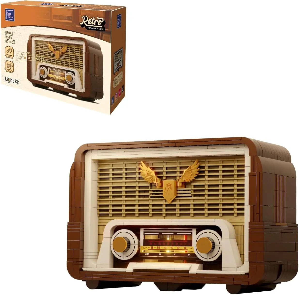 Retro Radio Building Set with Light and Moving Tuning Knob