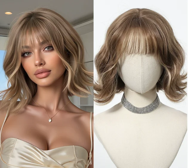 

Short Bob Wavy Rooted Blonde Mix Synthetic Hair Wigs Women Soft Natural Daily Fashion Party Wigs
