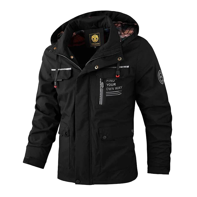 Blusão casual masculino com capuz, casaco impermeável exterior macio, roupas quentes de inverno, plus size, moda homem