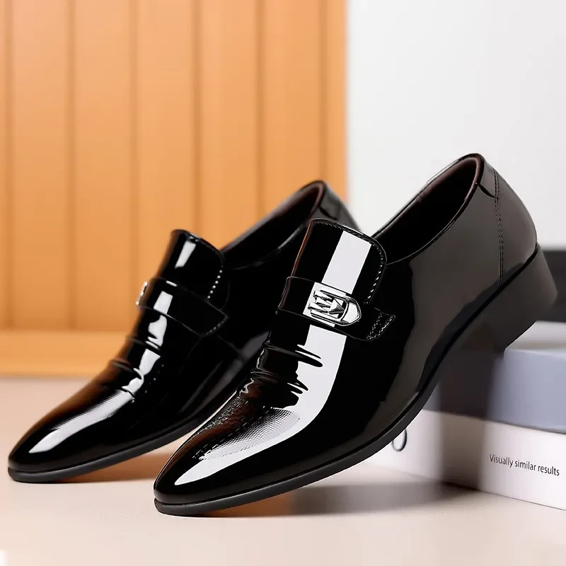 

Man Leather Shoes Patent Leather Dress Shoes Casual Business Non-slip Pointed Toe Male Shoe Classic Derby Shoe Big Size 38-49