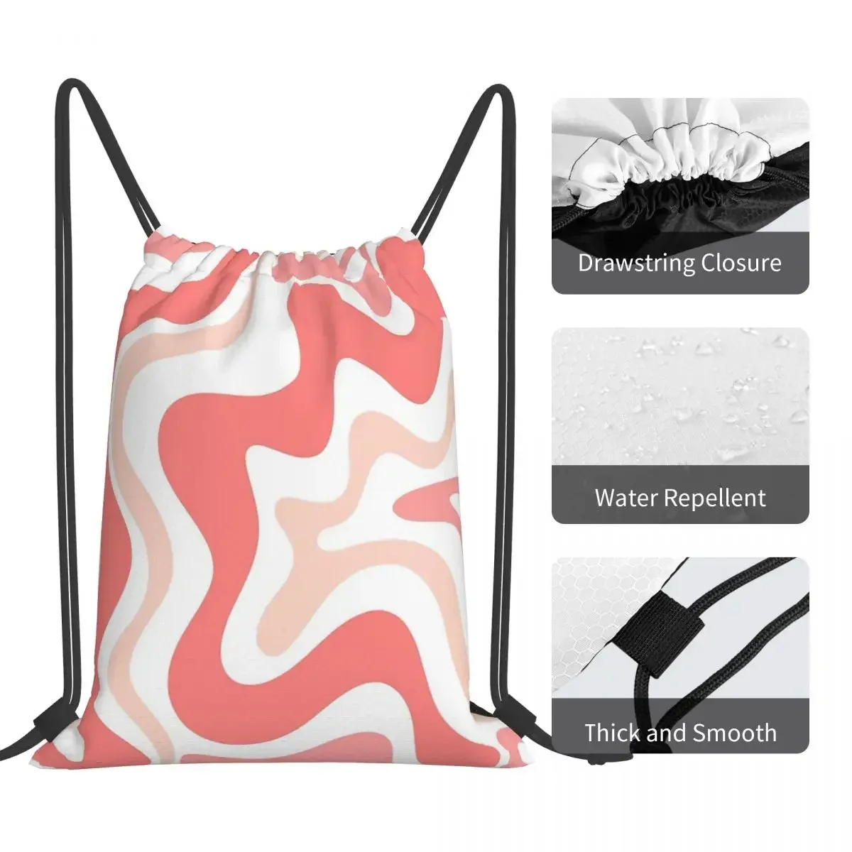 Liquid Swirl Retro Abstract In Blush Pink Tones On White Backpacks Drawstring Bags Drawstring Bundle Pocket Sundries Book Bags