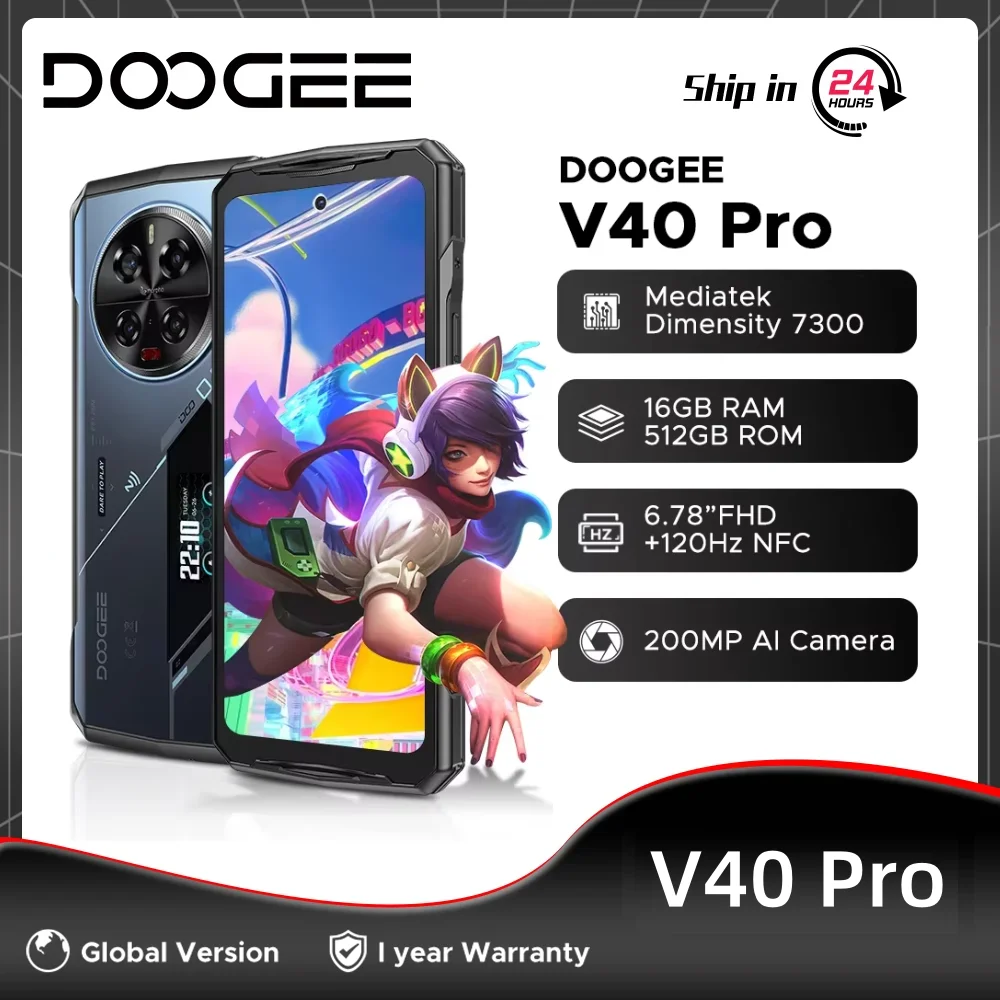 DOOGEE V40 프로 5G 러기드 게이밍 스마트폰, 글로벌 버전, 6.78 인치, 16GB, 512GB, 디멘시티 7300, 200MP AI 카메라, 8680mAh, NFC