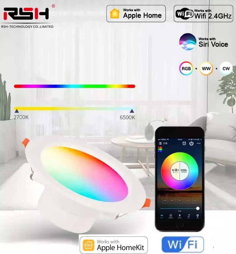 

Умный светильник RSH WiFi Homekit, 2,5, 3,5, 4-дюймовый круглый потолочный светильник с регулируемой яркостью, Siri