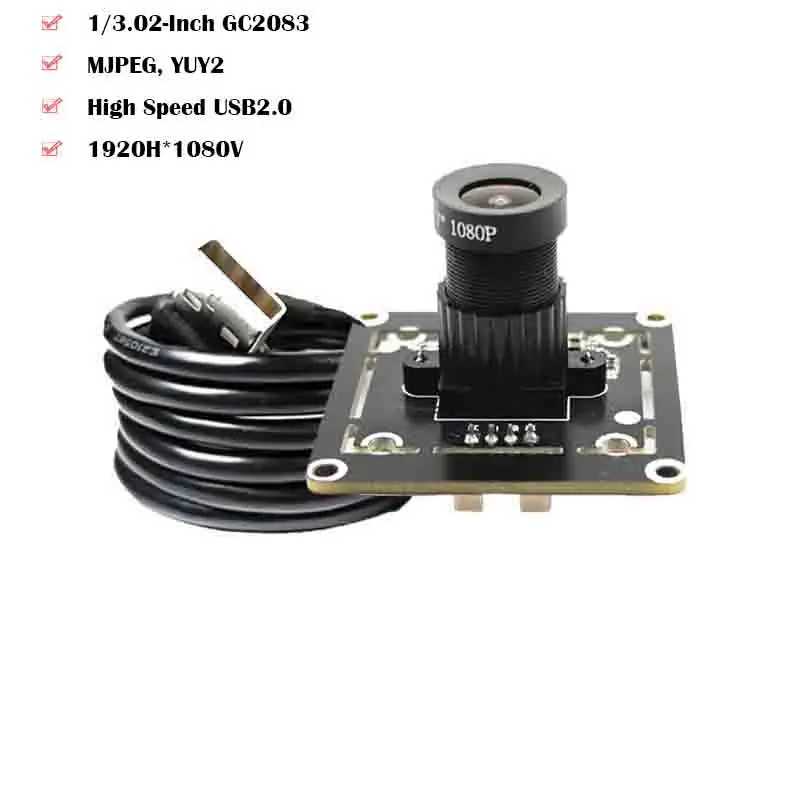 2MP HD 1080P GC2083 USB Camera Module 30FPS FF 79° MJPEG, YUY2 UVC-compliant, Plug and Play for Product Vision