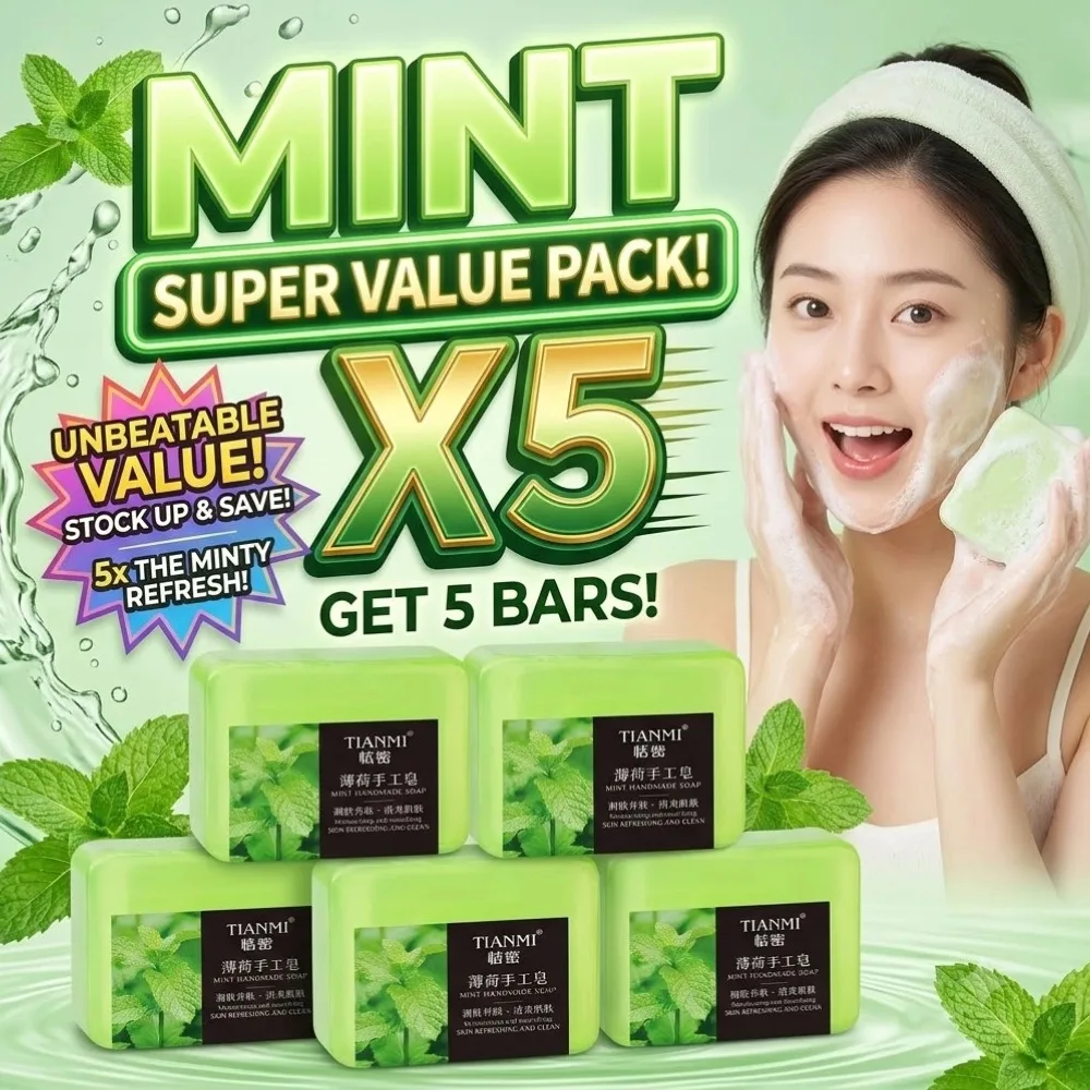 1-5pcs Mint Handmade Soap Natural Organic Plant Essential Oil Soap Moisturizing Cleaning for All Skin Types Bath Soap
