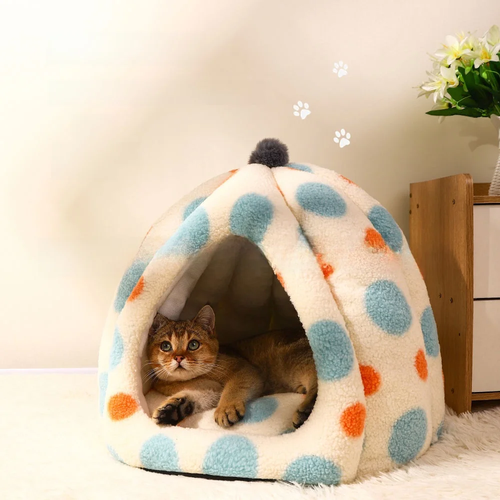 

Thiened Pumpkin House Winter Warm Enclosed Mongolian Tent Dog Bed for Kittens elter Home Comfort Pet Supplies
