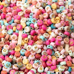1000 round letter beads, colored acrylic with gold letters 4x7mm beads, DIY bracelet, necklace, jewelry making