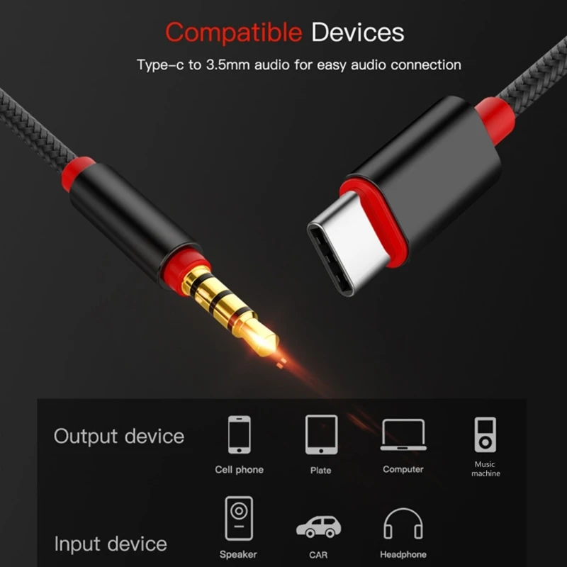 2025 New Type C to 3.5mm Sound Connectors 1m/3.28ft Wear Resistant for Smartphone Music