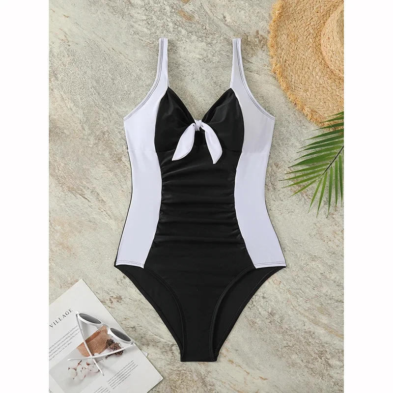 Sexy Block Color Swimwear Women Swimsuit 2025 New One Piece Swimsuit Bikini Bathing Suit Beachwear Biquini Female