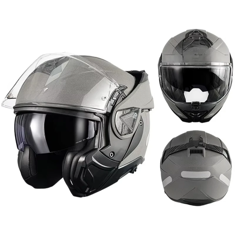 New Unisex All-Season Full Face Motorcycle Helmet Dual Visor Rear Flip Anti-Fog Classic Motocross 3C Certified
