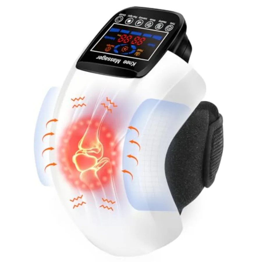 

Knee Massager for Home Use, Silicone Material, Black, Smart Heat + Vibration + 3D Massage + Red Light Therapy, Cordless Portabl