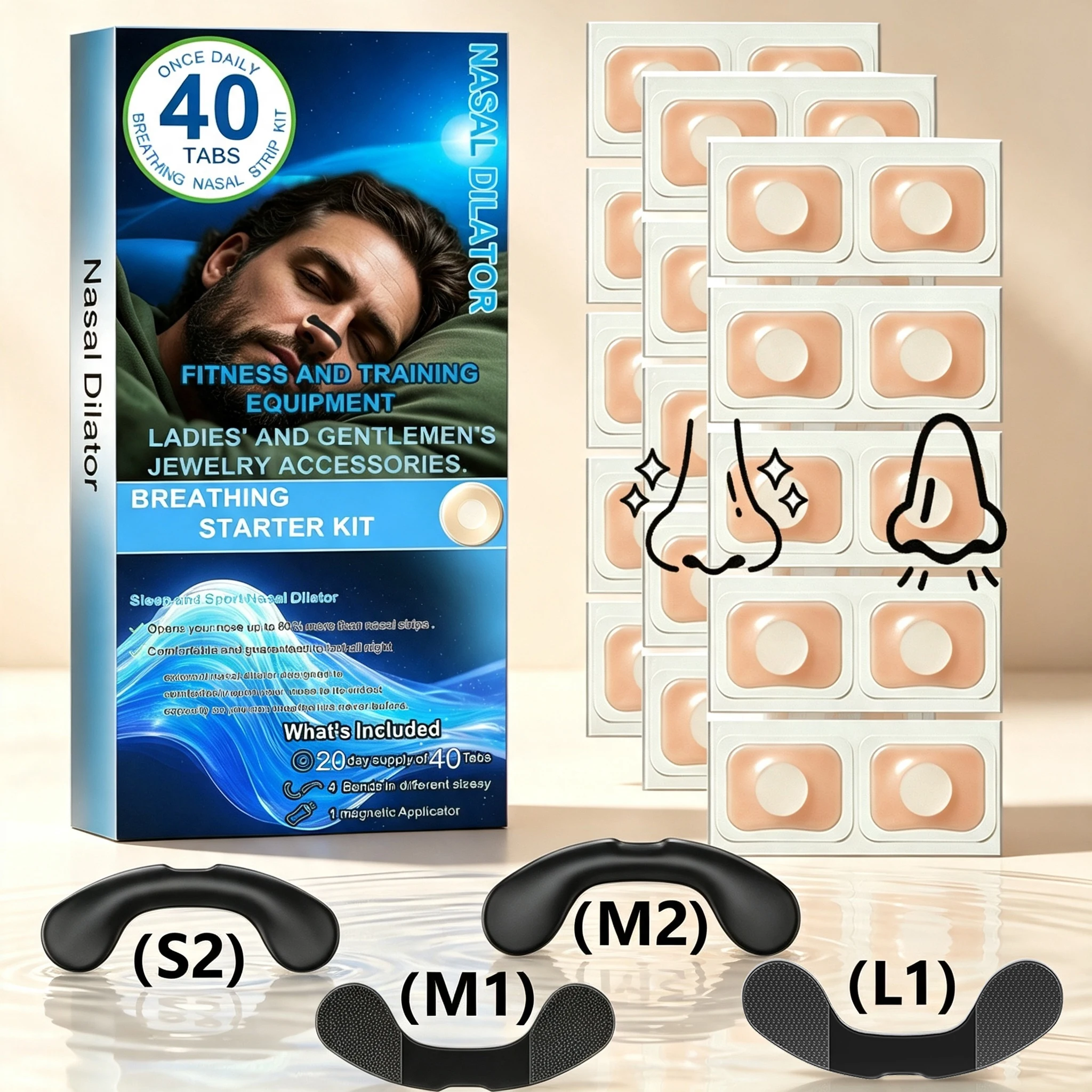 Nasendilatator Schlaf-Nasenatmungs-Dilatator Starter-Kit Nasenstreifen gegen Schnarchen Atmungsstreifen Nasenstreifen zur Luftdurchflussverstärkung
