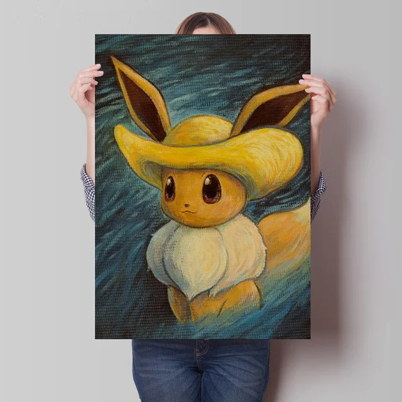 Pokemon Anime Van Gogh Museum Figures Pikachu Watercolor Painting Canvas Posters and Prints Wall Art Picture for Living Room