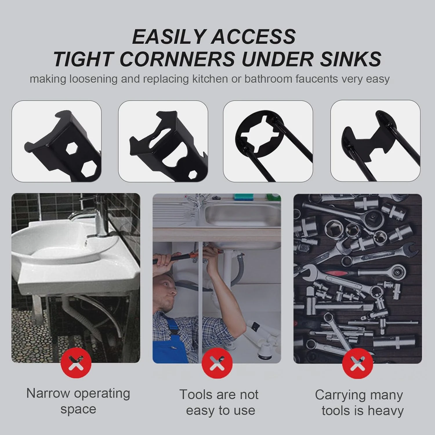 

Ideal for plumbers, this efficient and versatile 14-size basin wrench set is perfect for tight spaces in bathrooms and kitchens.