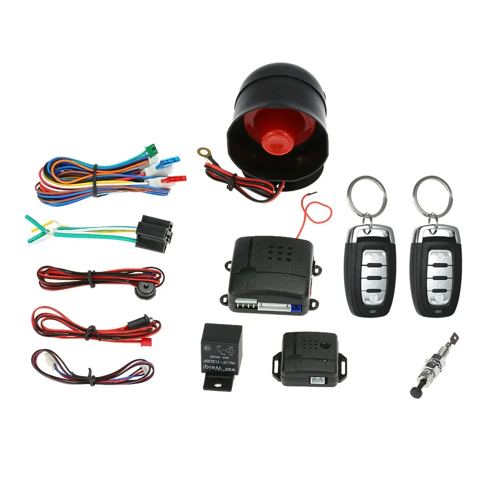 Universal Car Vehicle Security System Burglar Alarm Protection Anti-theft System 2 Remote with Siren Wiring Harness Programmable