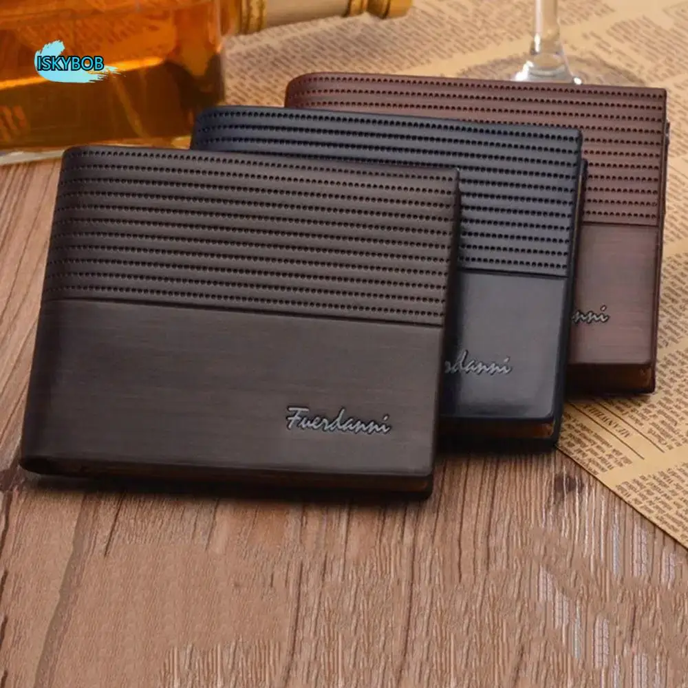

Portable Classic Men's Short Wallet Business Casual Male Bifold Wallets Pu Leather Solid Color Coin Pocket Daily
