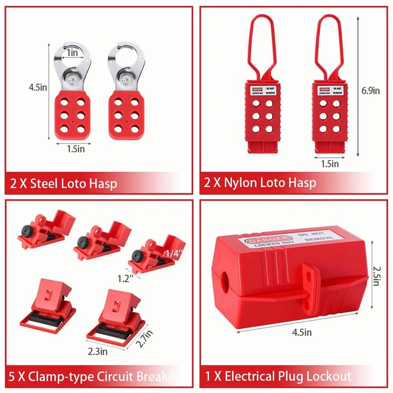 A73E-Lockout Tagout Kit, Electrical Loto-Kit With Circuit Breaker Lockout, Lockout Hasps, Lock Out Tags Multi-Pole Breaker