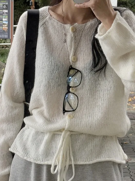 Suéter coreano Sle con botones para mujer, abrigo, nuevo modelo de otoño, ropa de punto con diseño que se pega a la cintura