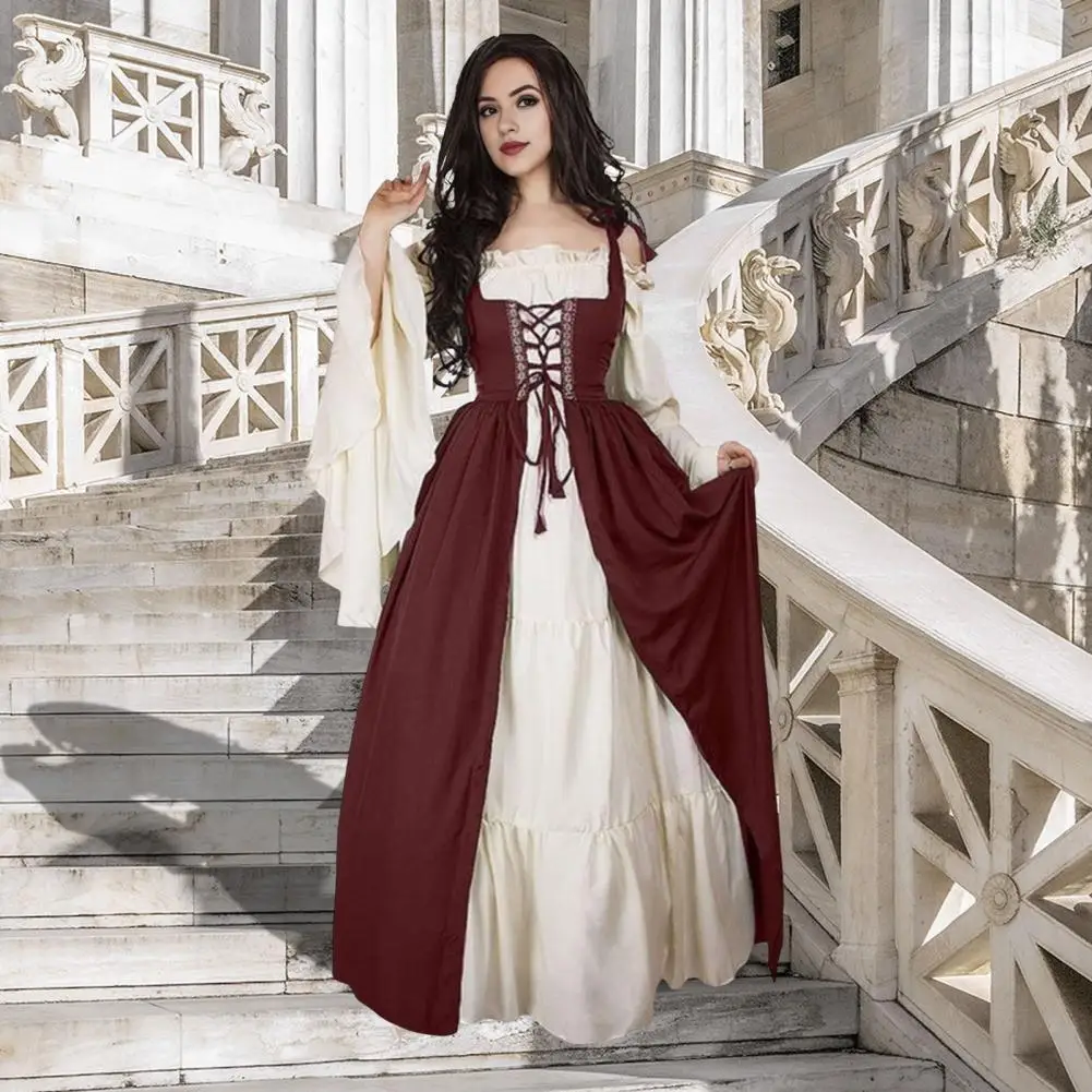 Dames middeleeuwse renaissance kostuum cosplay over pak jurk vest Victoria prinses stoom punk riem losse cosplay maxi-jurk