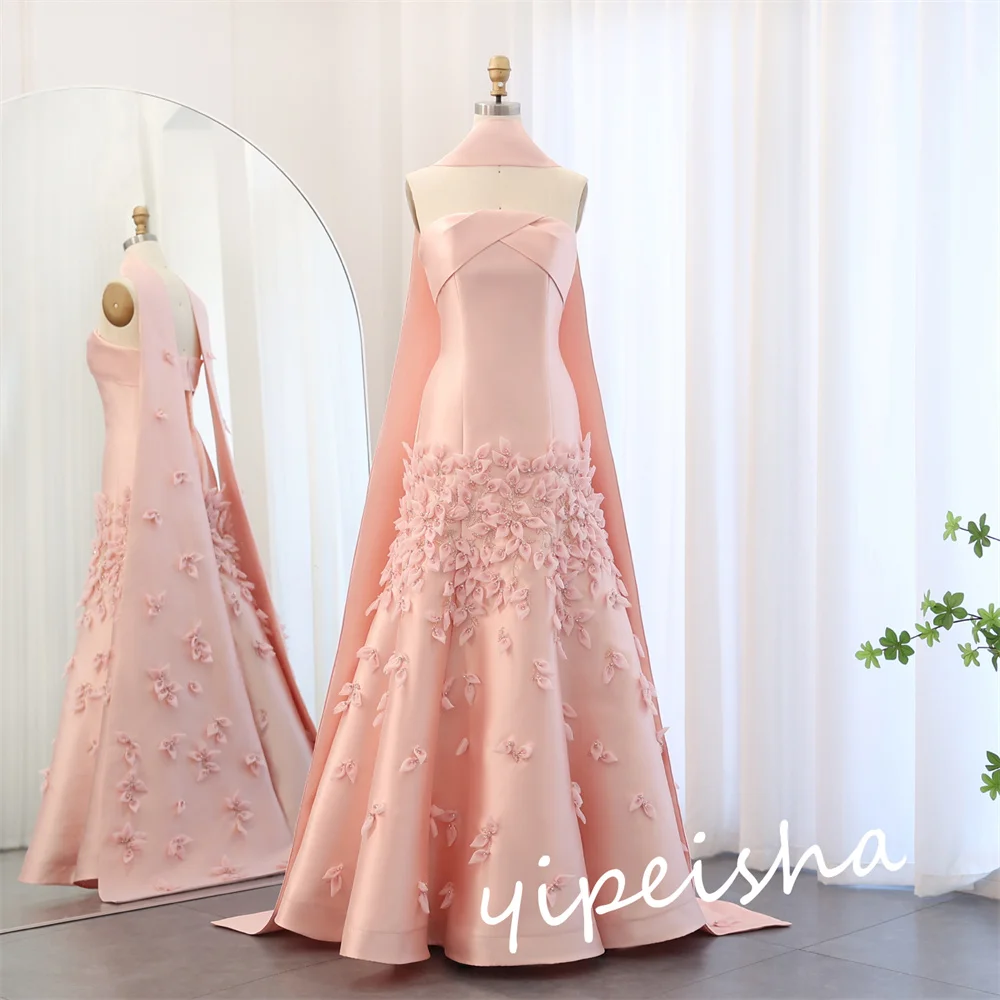 Customized  Prom Satin Applique Wedding Party  Gown Strapless Bespoke Occasion  Long Dresses