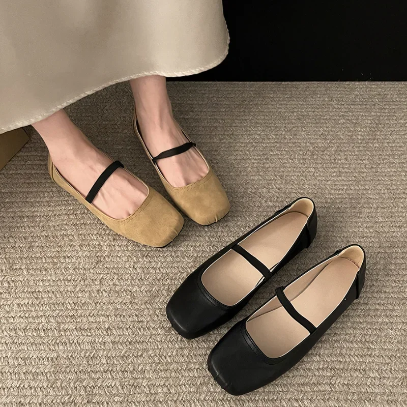 2024 Retro Autumn Fashion Women Flat Shoes Square Head Shallow Slip on Boat Shoes Soft Flat Heel Outdoor Dress Mary Jane Shoes