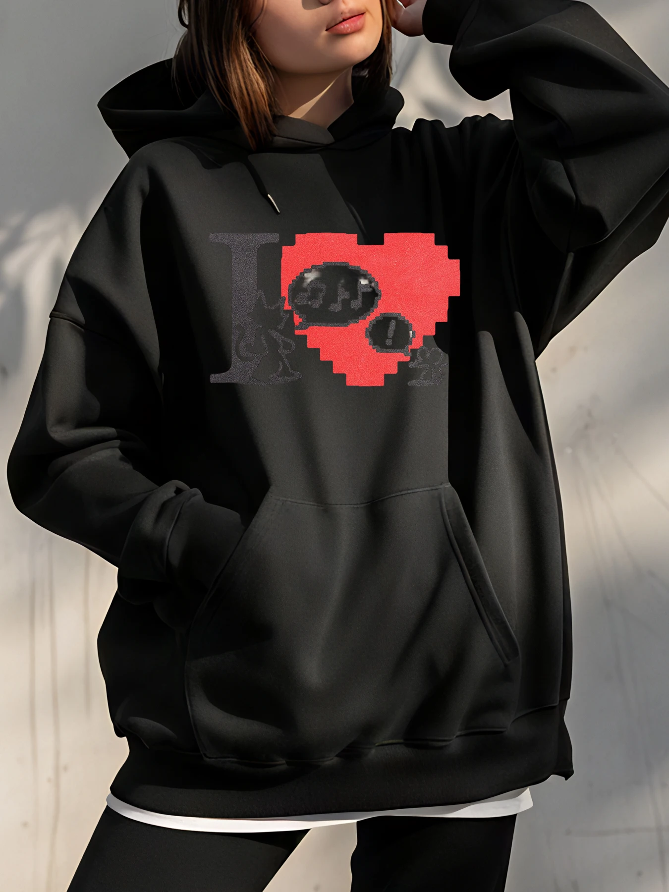 

Толстовка с принтом сердца I Love You, женская повседневная толстовка большого размера, уличная одежда, модный пуловер с графическим рисунком, женская осенне-зимняя одежда