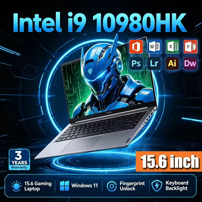 Hot 15.6 inch Gaming Laptop Intel Core i9-10980HK 16GB RAM 1TB SSD Win11 Pro Portable Notebook Computer for Gaming Business