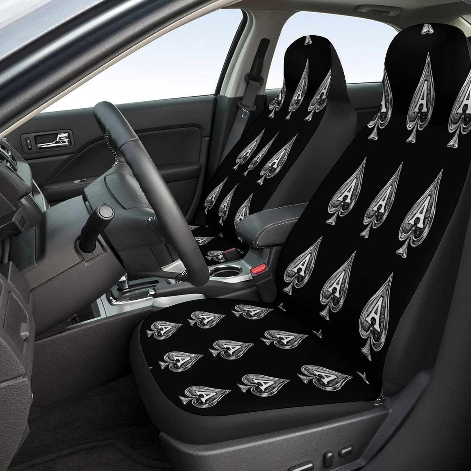 Ace Spades Pattern Designed Seat Cover Set For Most Cars, Fashion Novelty Seat Protector Covers Full Set, Seat Covers For 2